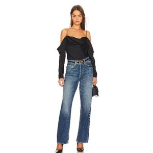 L'AGENCE Zion Top Black Satin Cold Shoulder Long Sleeve Blouse Small